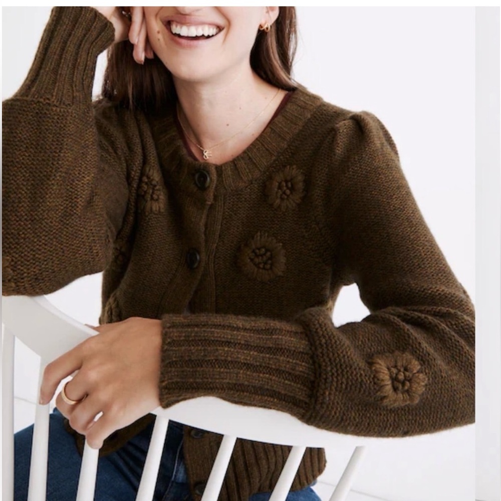 Madewell Embroidered Edencroft Olive wool blend Cardigan